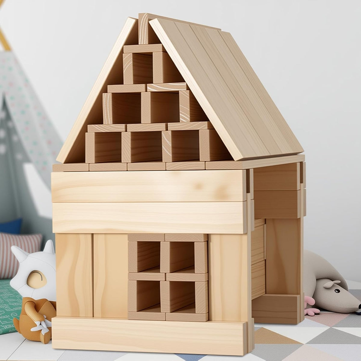 Bloques de construcción gigantes de madera para niños y aulas, 32 t...
