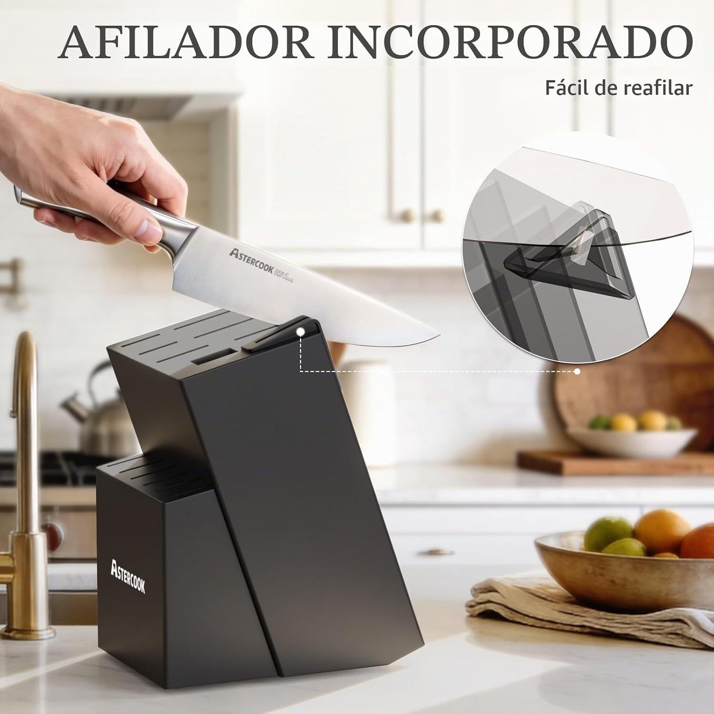 Astercook Juego de Cuchillos de Cocina con Bloque y Afilador Full T...