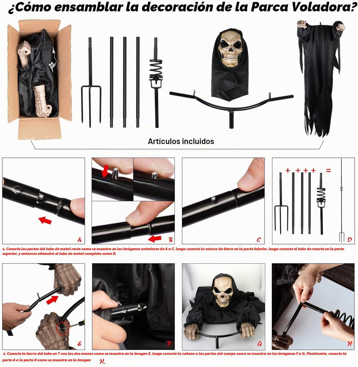LarpGears Decoraciones de esqueleto de Halloween para exteriores, 7...