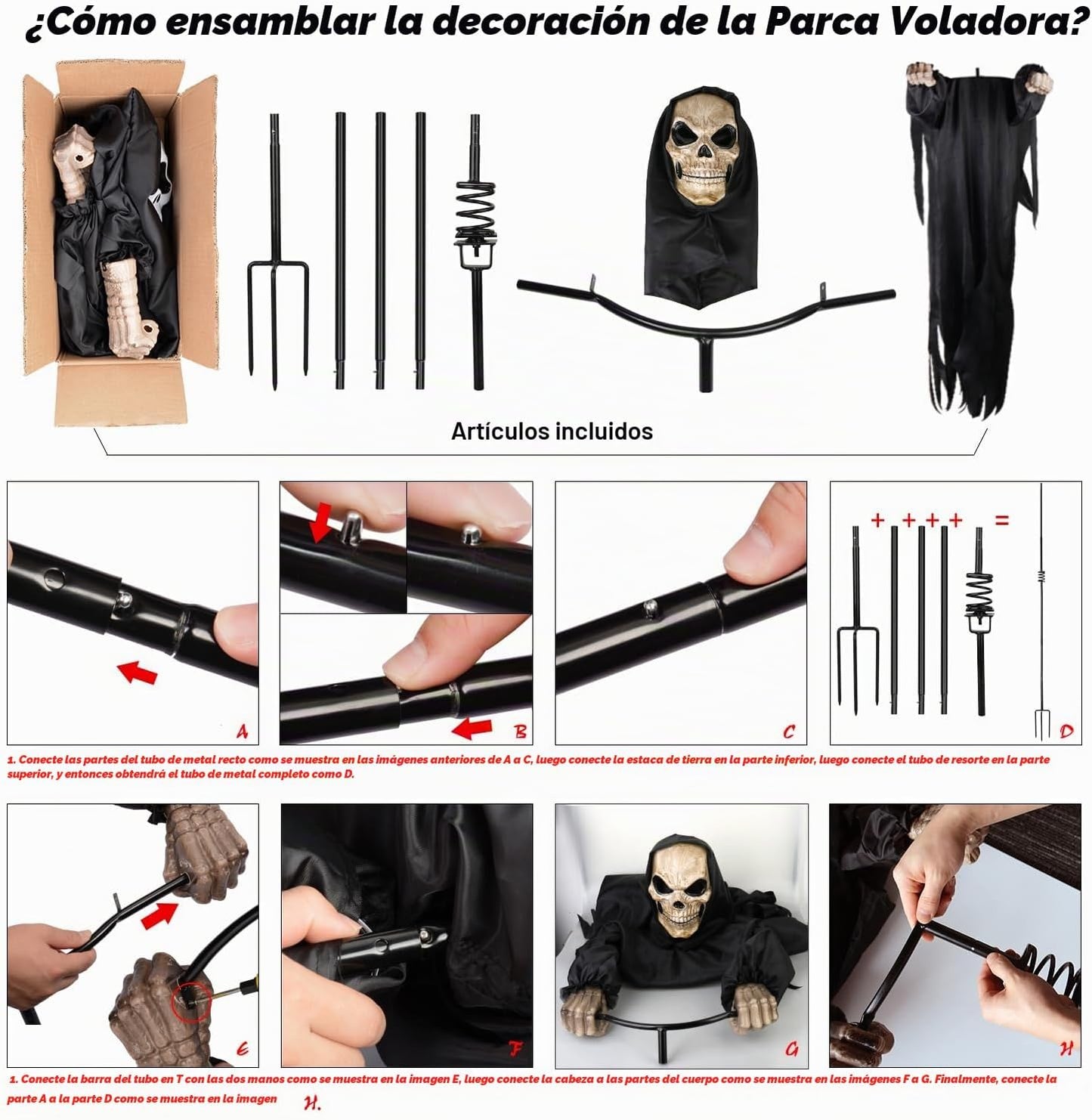 LarpGears Decoraciones de esqueleto de Halloween para exteriores, 7...