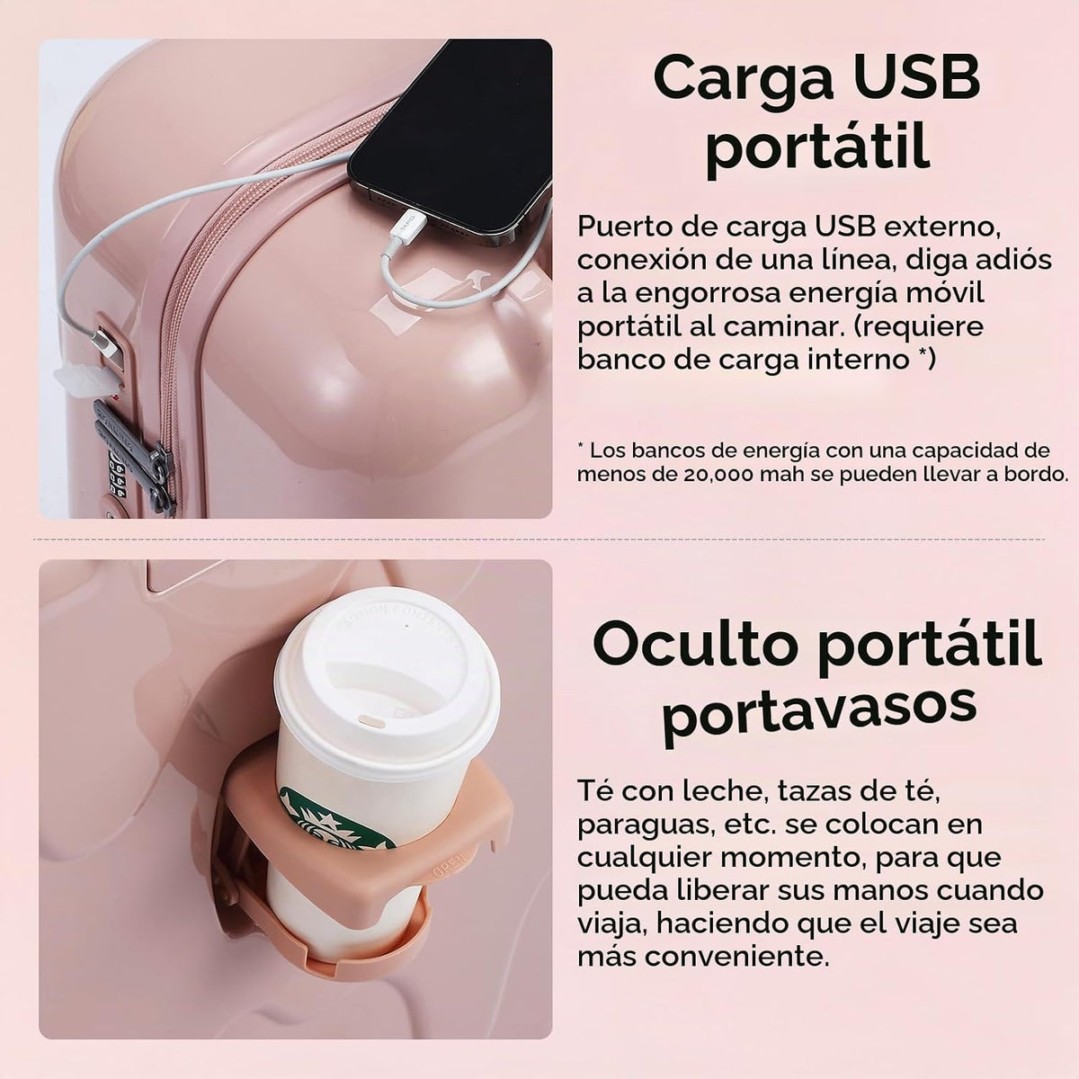ROAMING Rosa lindo equipaje de mano de 20 pulgadas con ruedas girat...