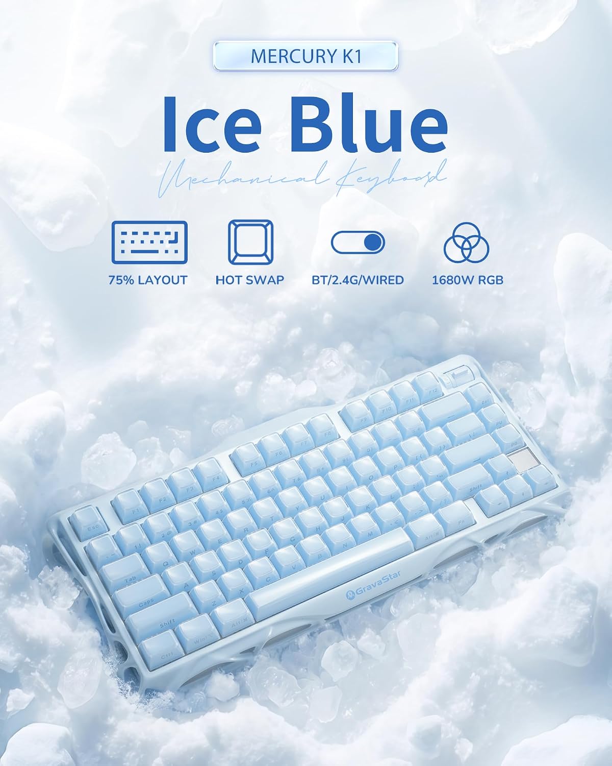 GravaStar Mercury K1 75% teclado para juegos azul, teclado mecánico...