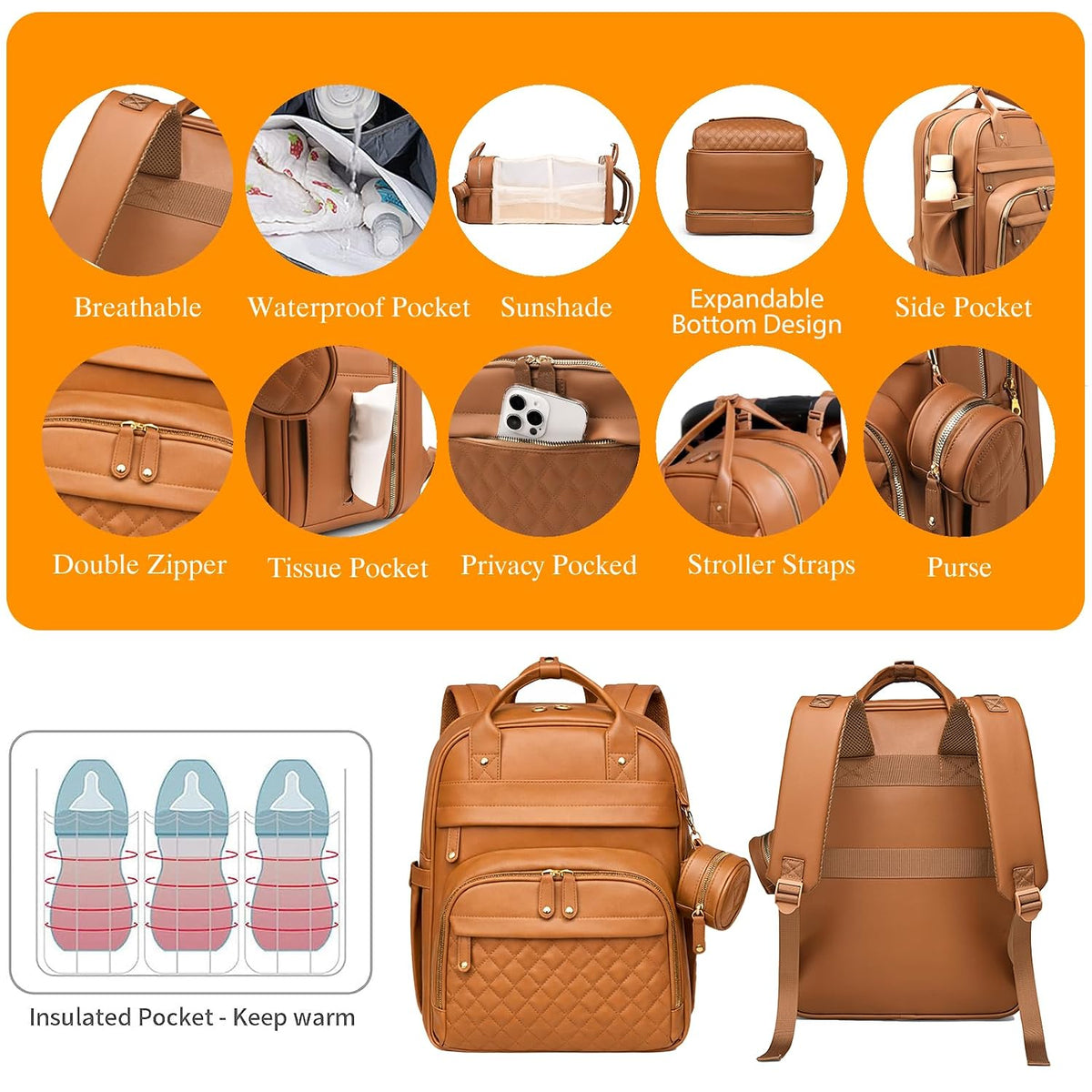 Astro alan - Bolsa de pañales con cambiador, mochila impermeable 3...