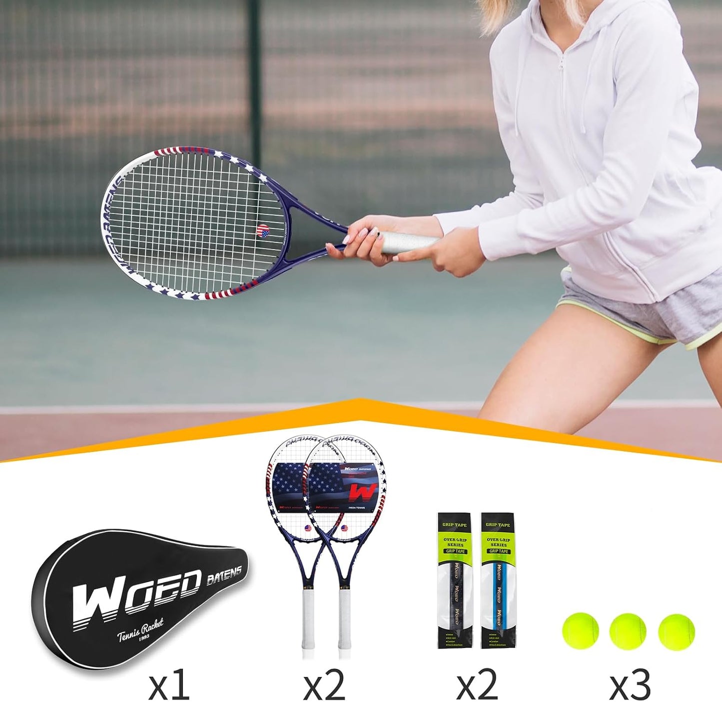 Juego de raquetas de tenis para adultos de 27 pulgadas, incluye raq...
