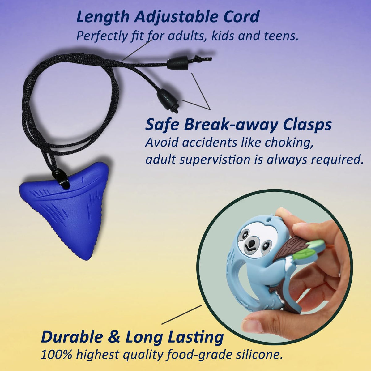 Collares masticables para niños y niñas, paquete de 6 collares mast...