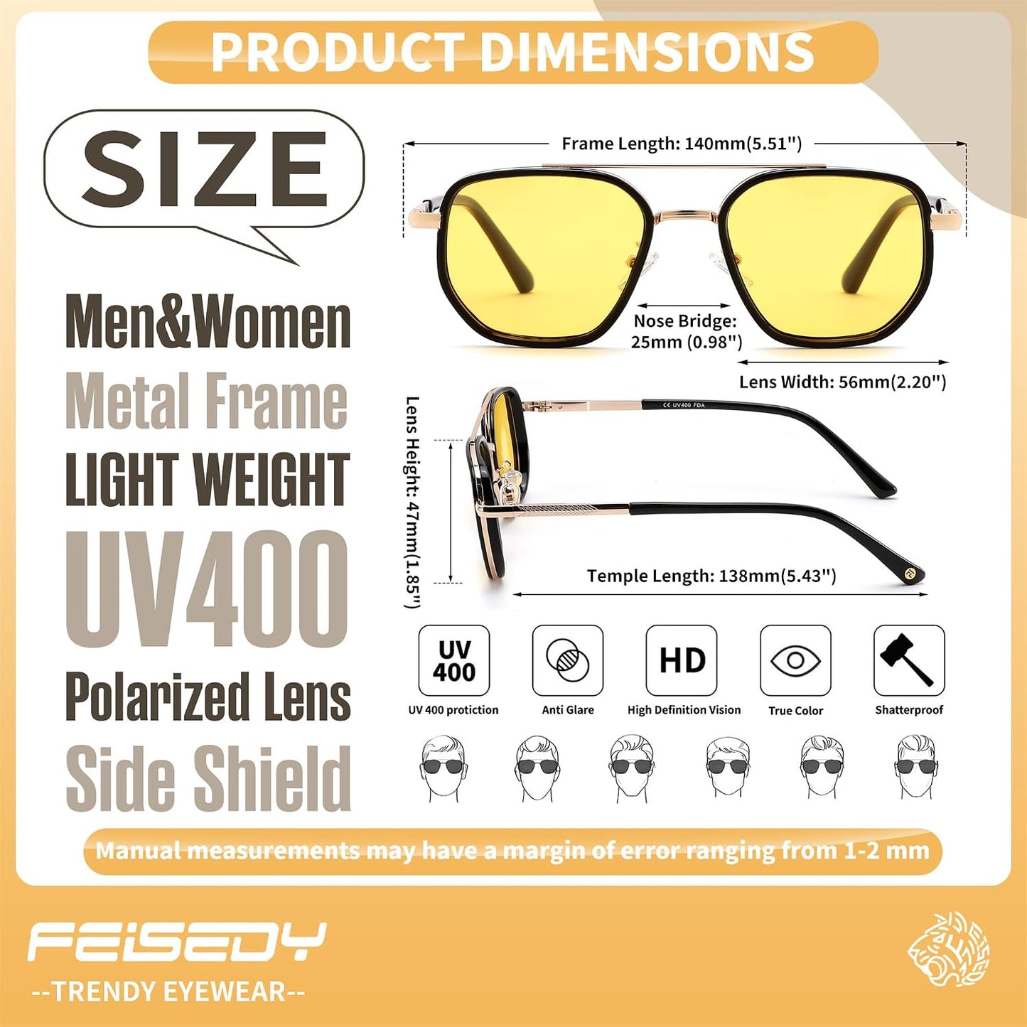 FEISEDY - Lentes de sol polarizados estilo aviador para hombres, ma...