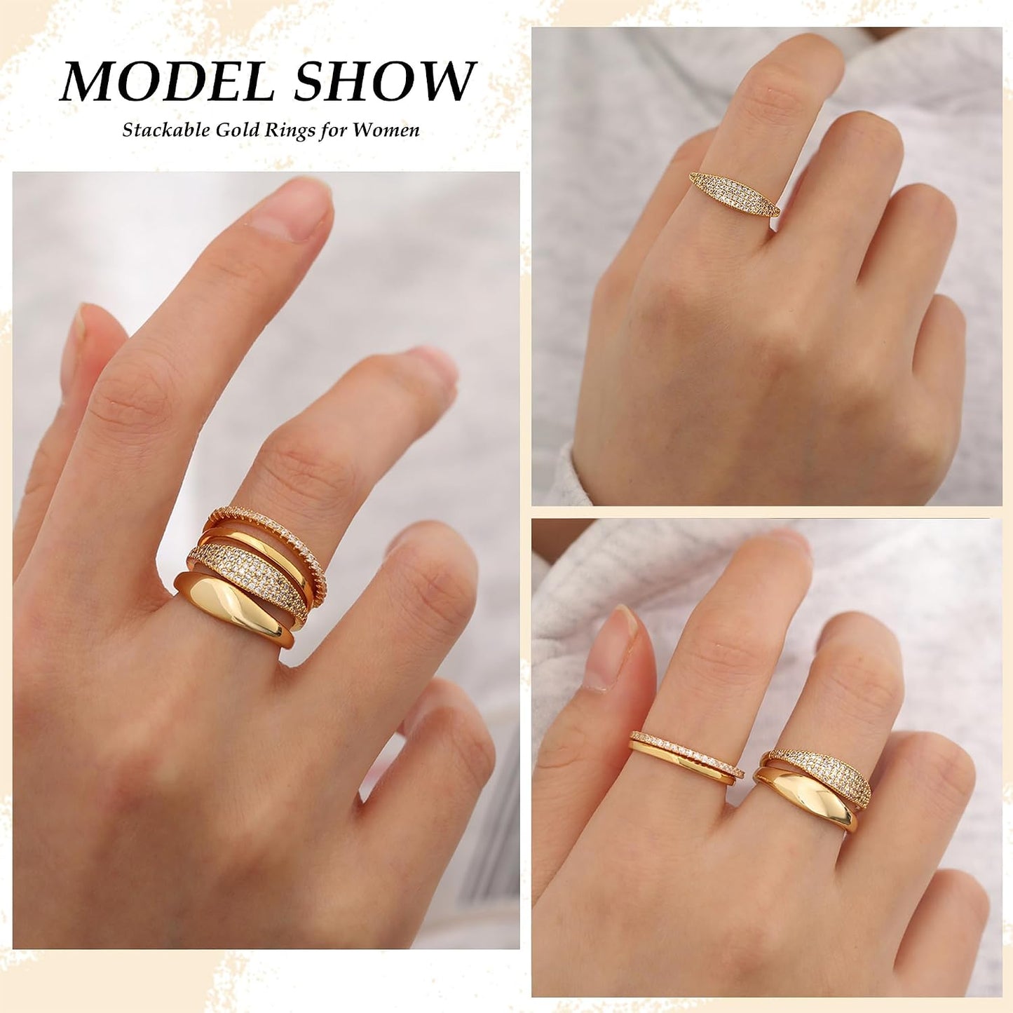 TOBENY Anillos de oro apilables para mujer sin deslustre, delicados...