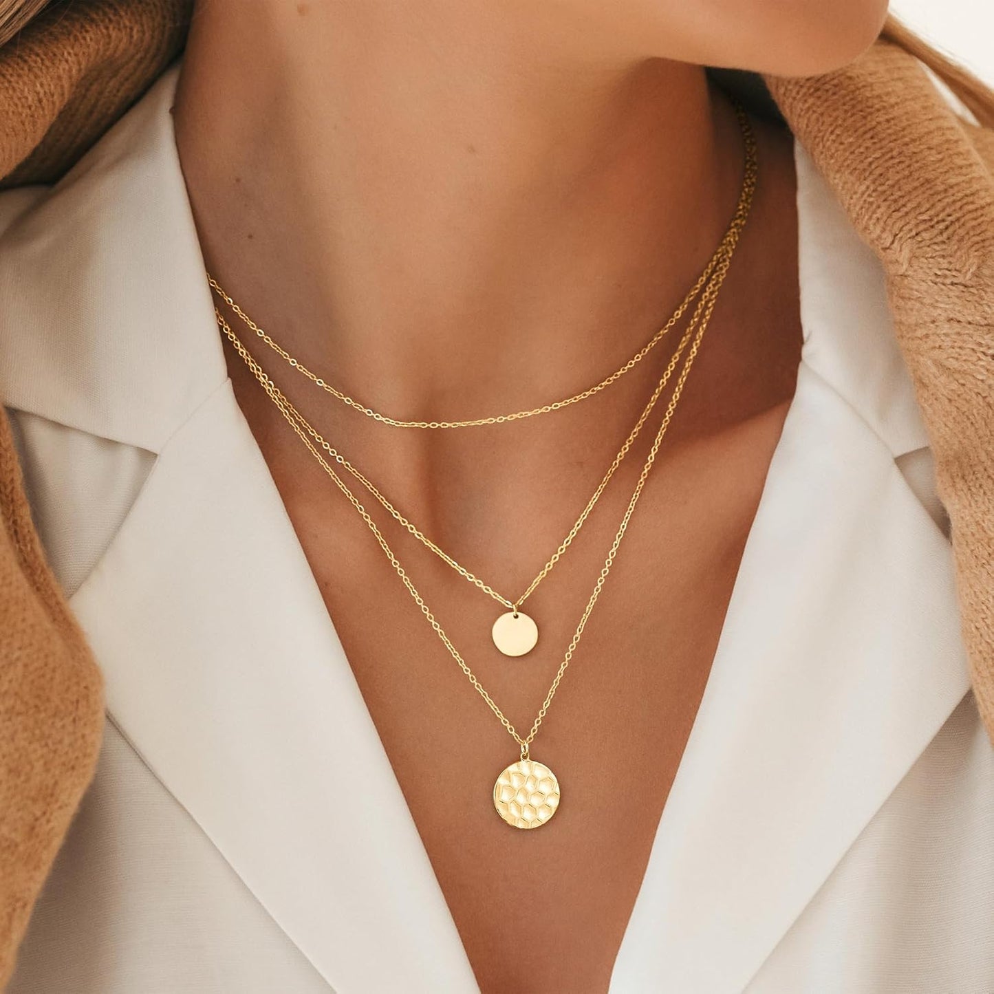 Turandoss Collares en capas para mujer, chapados en oro de 14 quila...