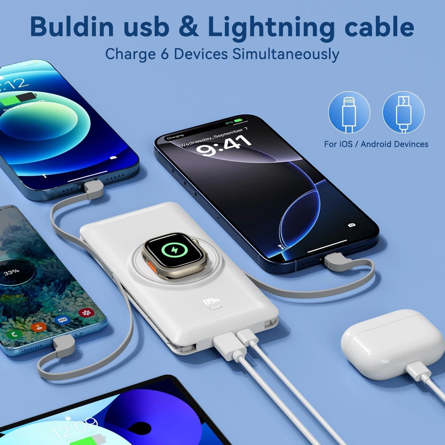 Cargador portátil magnético de 10000 mAh para iWatch e iPhone, banc...