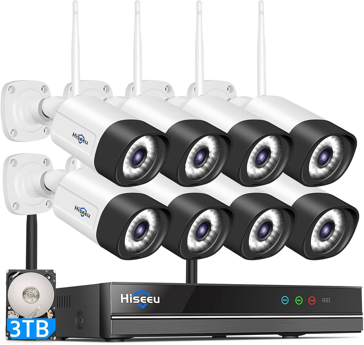 Hiseeu - Sistema de cámara de seguridad WiFi para exteriores de 5 M...