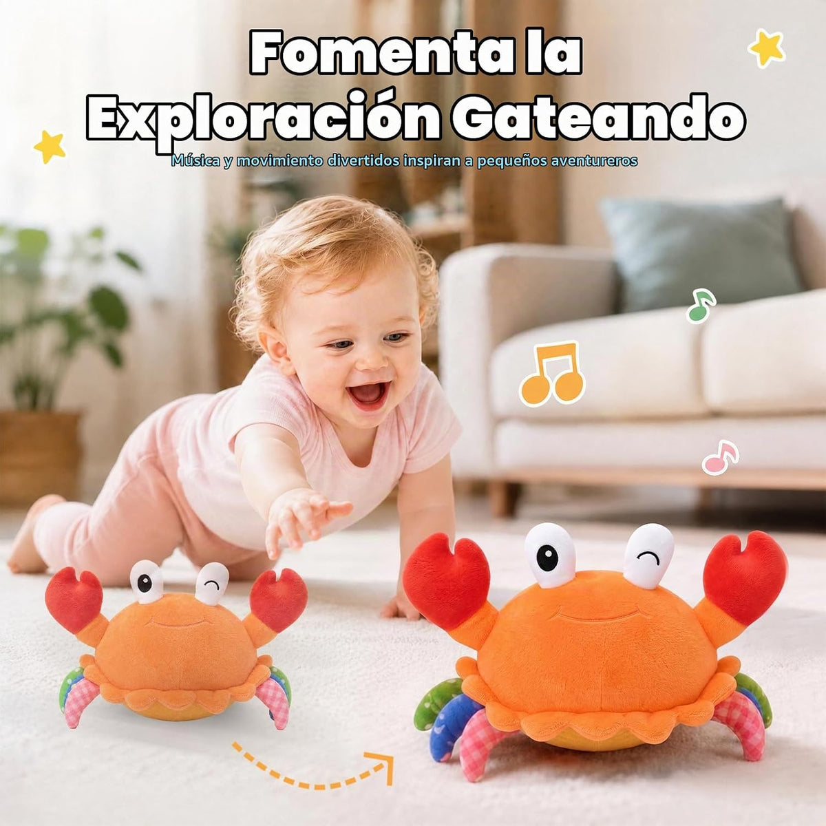 Juguete del bebé del cangrejo que arrastra naranja, juguete musical...