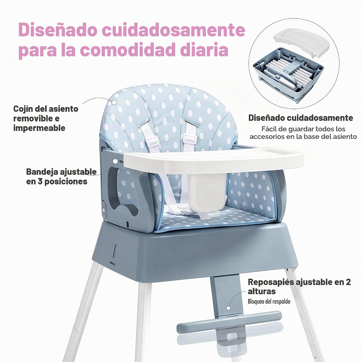 Silla alta plegable 5 en 1 para bebé, silla alta convertible para b...