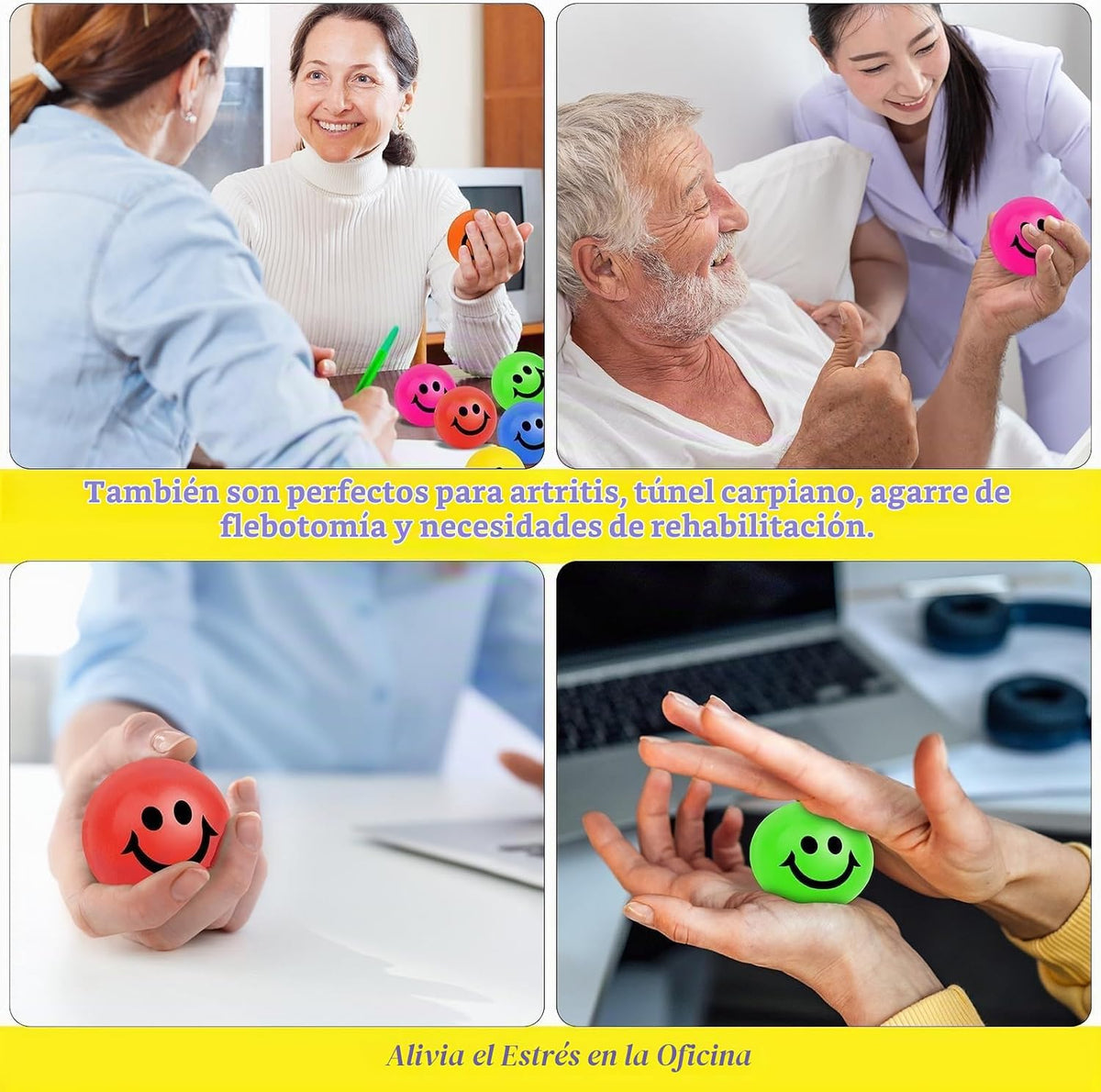 Paquete de 60 bolas de estrés con cara sonriente. Bolas antiestrés...