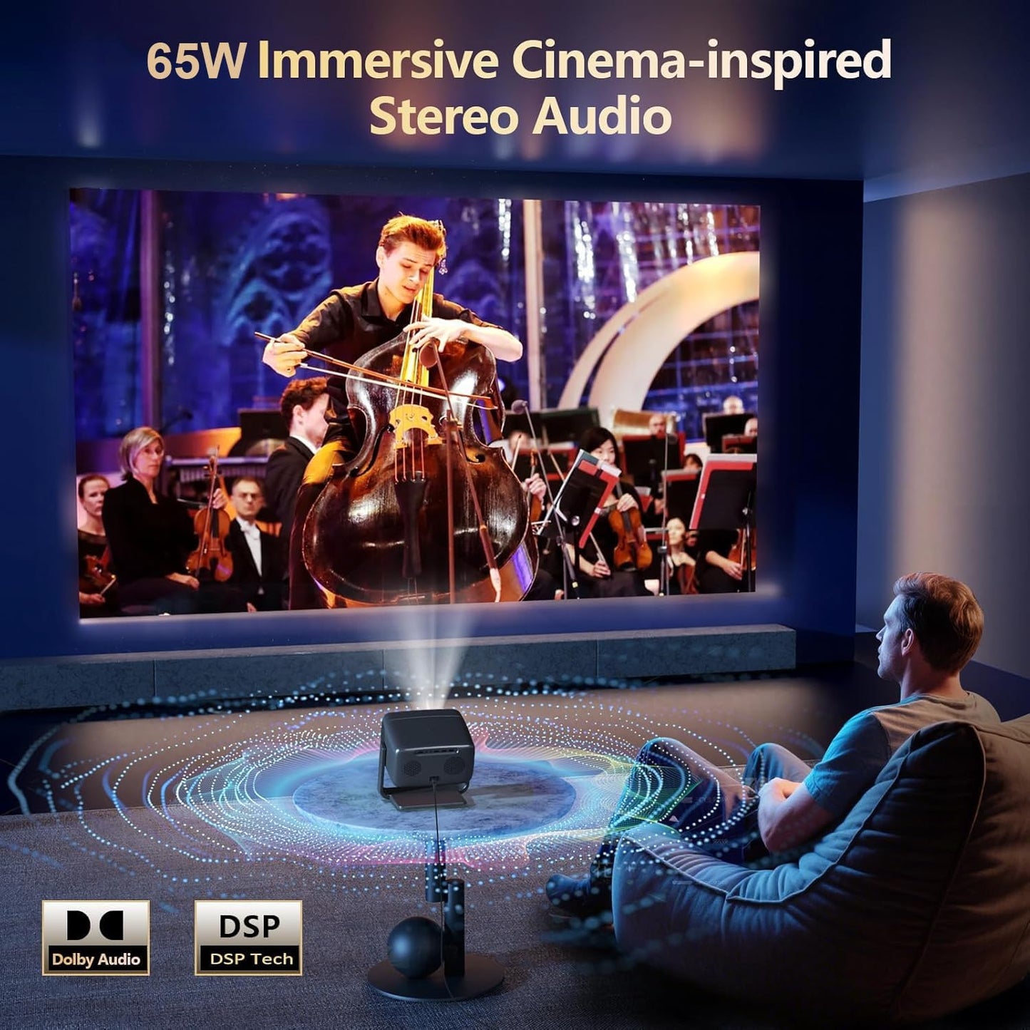 [4500 brillo\/aplicaciones integradas\/audio de 65W] Proyector 4K p...