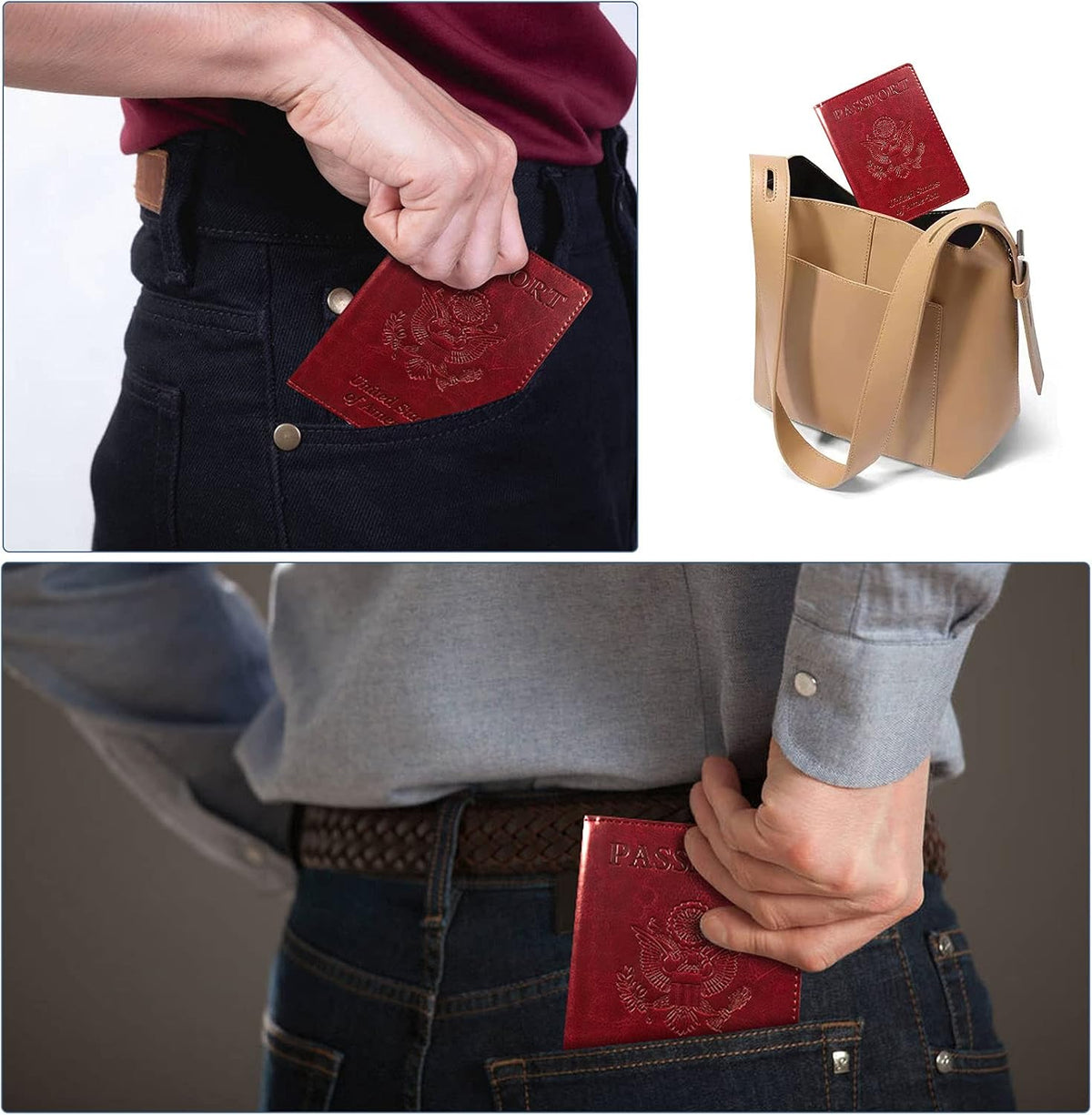 Funda para pasaporte con bloqueo RFID de piel, cartera con ranura p...