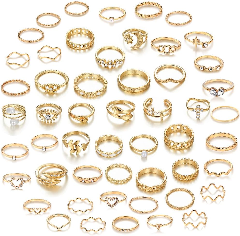 CHICUTIE Juego de anillos dorados para nudillos para mujeres, apila...