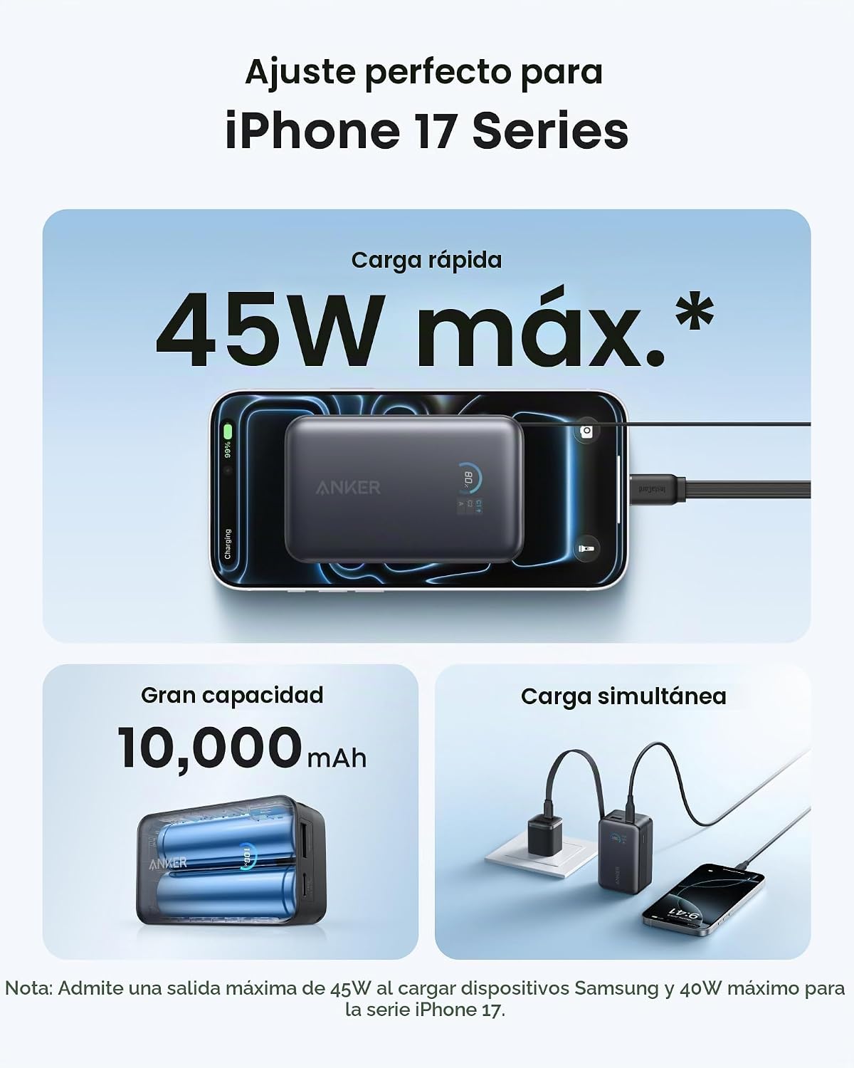 Anker Banco de energía nano, cargador portátil de 45W 10,000mAh, pa...