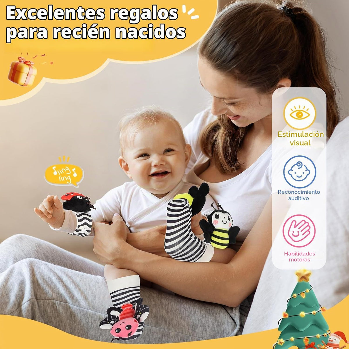 URMYWO Sonajeros de muñeca para bebé, calcetines de sonajero, jugue...