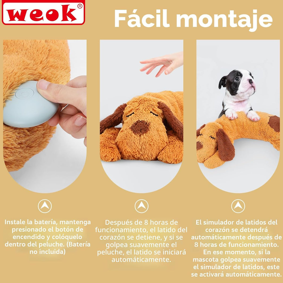 WEOK Juguete de latido del corazón para cachorros, Almohada de acur...