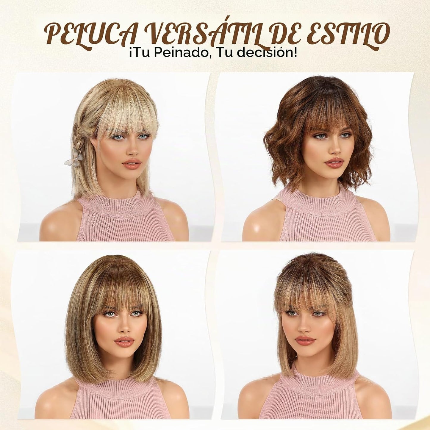 KKU Pelucas de cabello humano rubio castaño degradado para mujer, p...