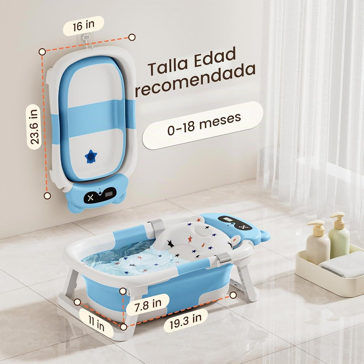 Kerbwry Bañera para bebé, bañera plegable para recién nacidos a niñ...