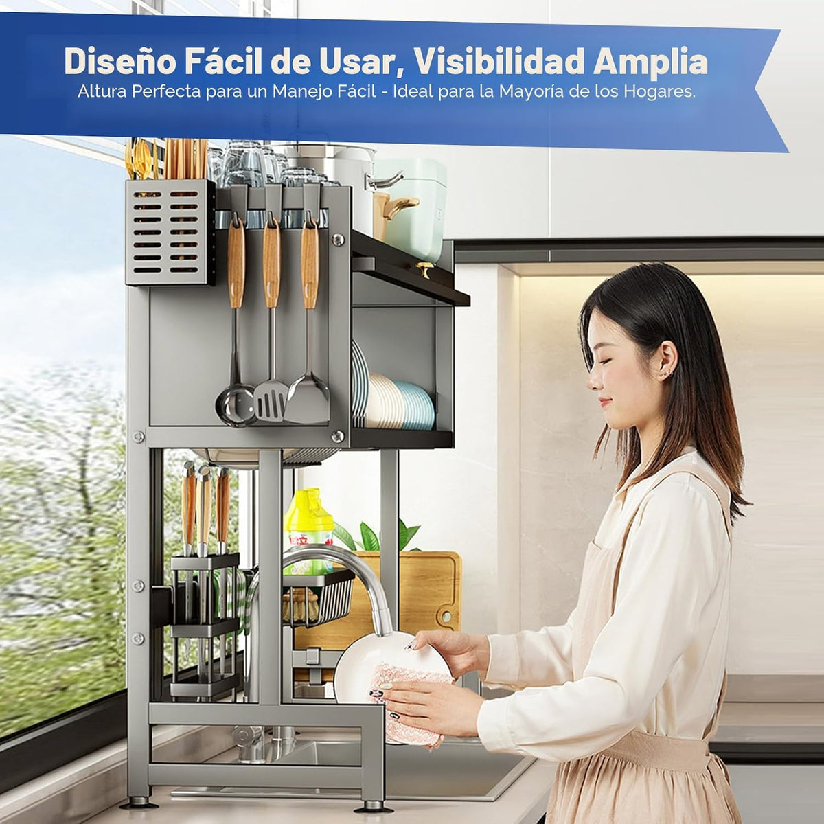 Hdrriozu Escurridor de platos sobre el fregadero, estante secador d...