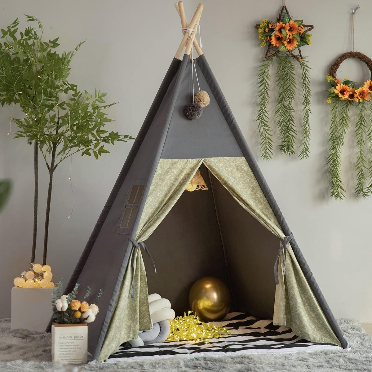 TreeBud Tienda de campaña tipo tipi para niños, alfombra acolchada...
