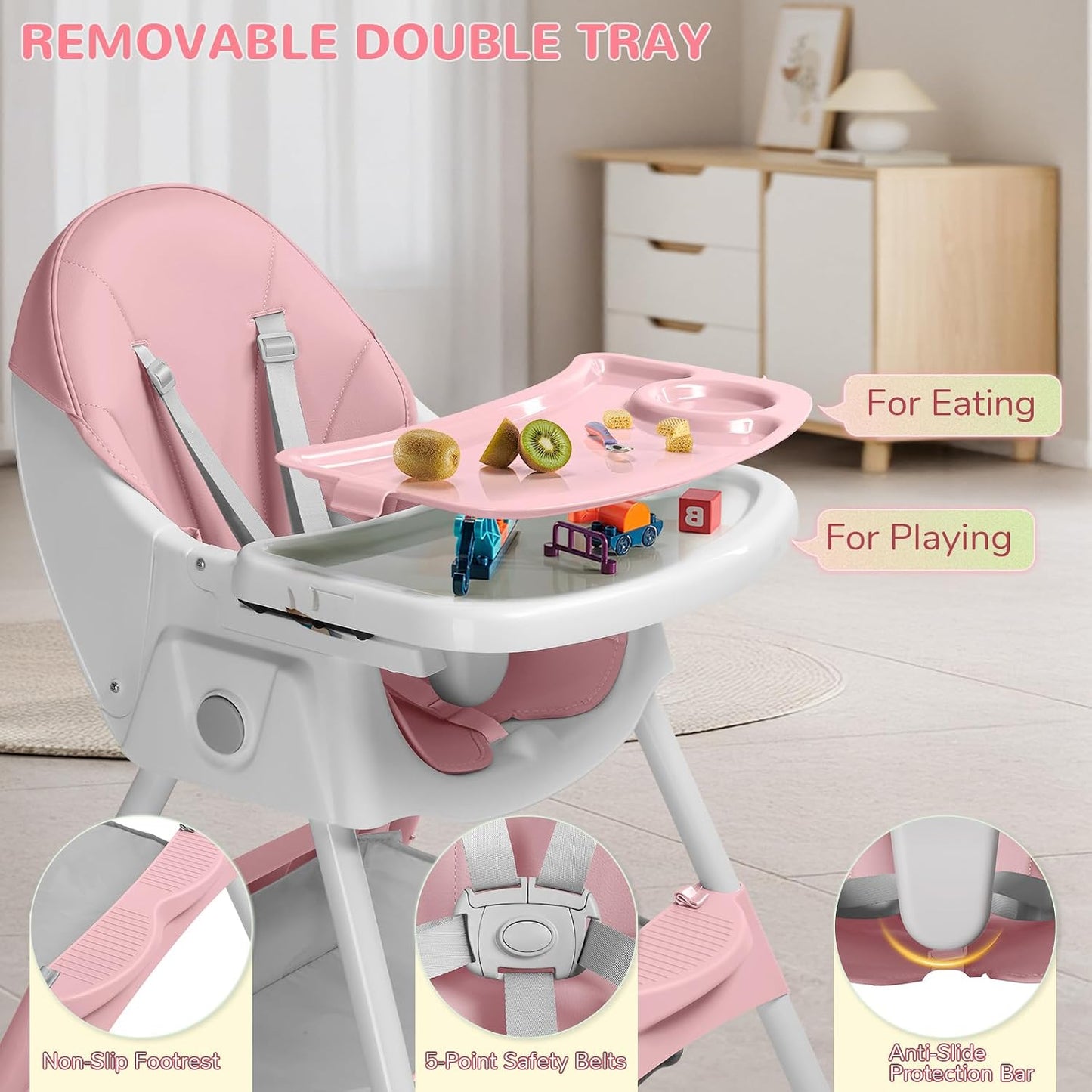 Ktaxon - Silla alta para bebé, silla alta mecedora portátil 6 en 1,...