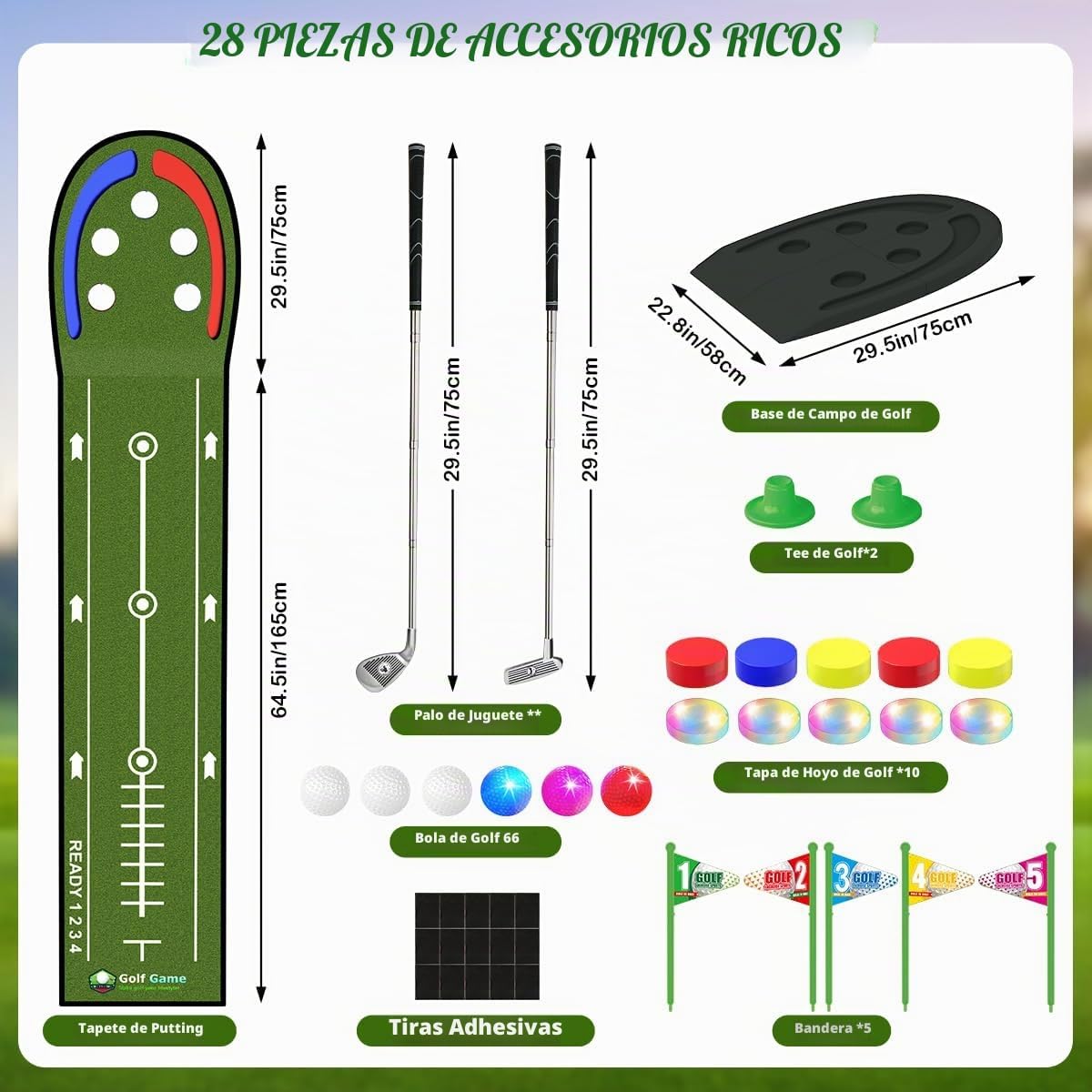 TERRAMUS Alfombrilla de Golf Mejorada para Niños, Verde con Agujero...