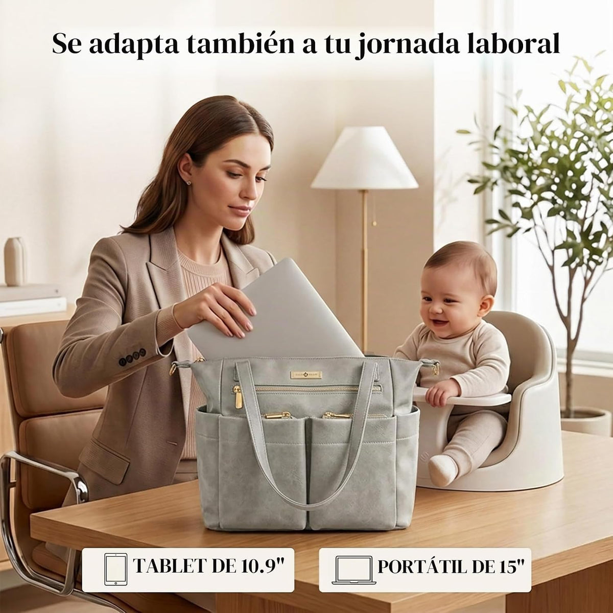 Miss Fong Bolso de cuero para pañales con almohadilla para cambiar,...
