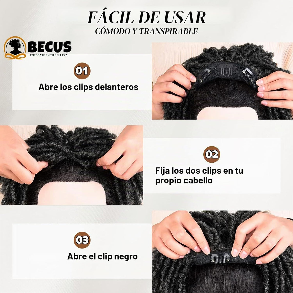 BECUS Adorno de pelo de rastas para hombres, postizo trenzado con c...