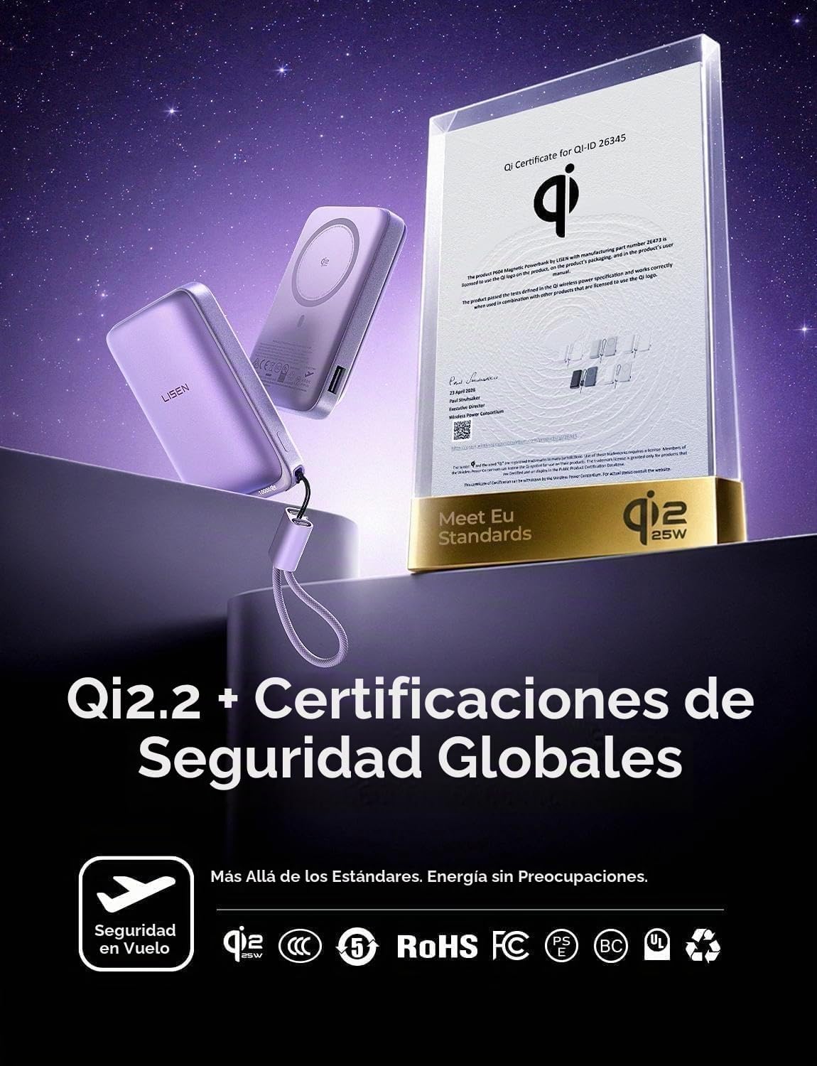 LISEN Cargador portátil magnético para iPhone 10000mAh | QI2.2 Carg...