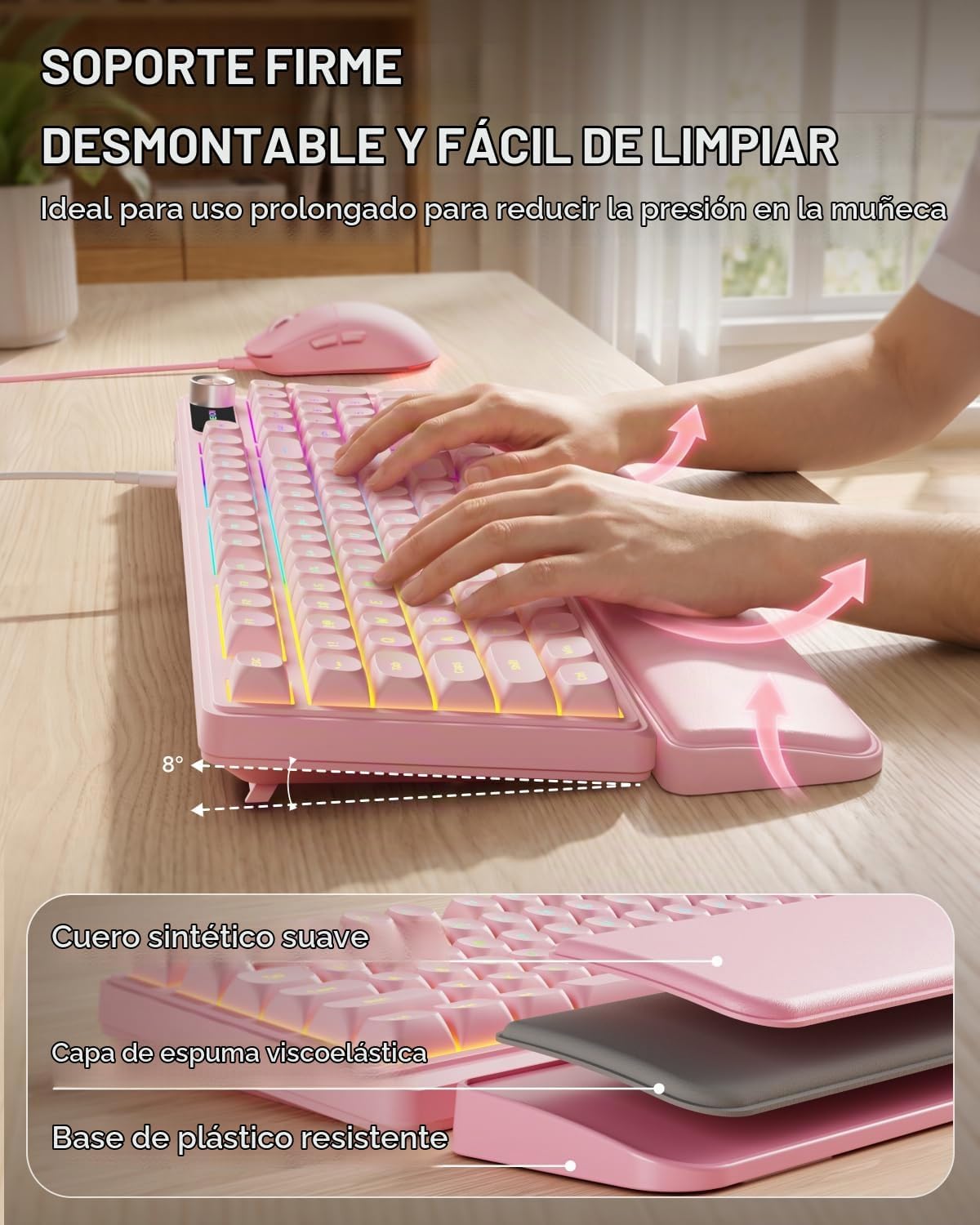 EWEADN Combo de teclado y mouse con cable con reposamuñecas desmont...