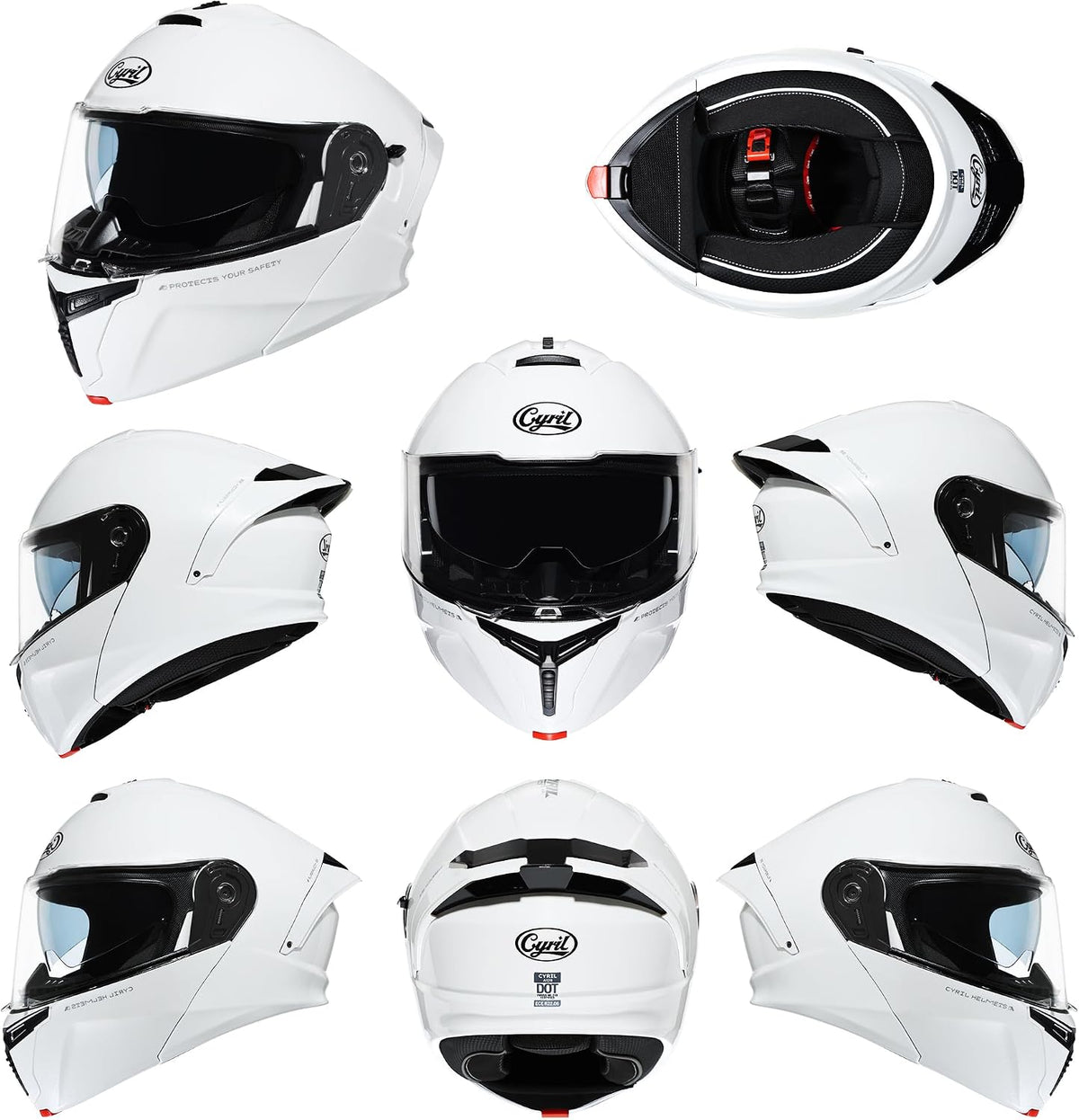 CYRIL Casco modular de motocicleta aprobado por DOT, cara completa...
