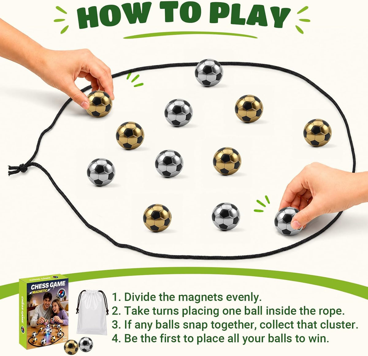 Juego de ajedrez magnético de fútbol con 20 piedras y cuerdas en fo...