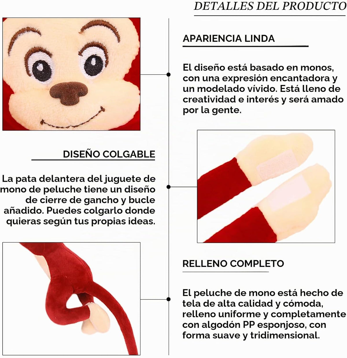 zhidiloveyou 27.6 "Monos Colgantes Animales De Peluche Lindo Mo...