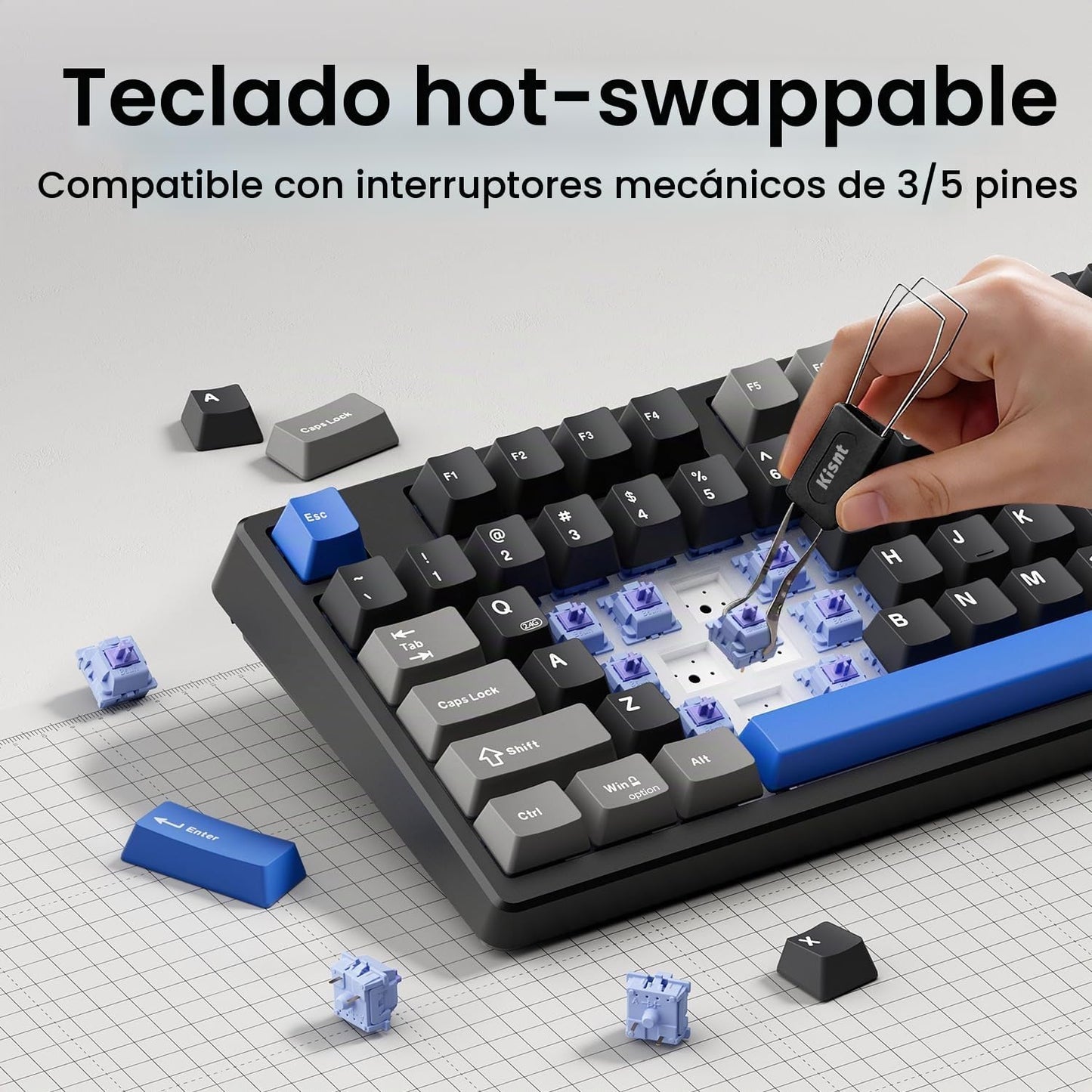 Teclado mecánico inalámbrico, montado con junta, con sonido cremoso...