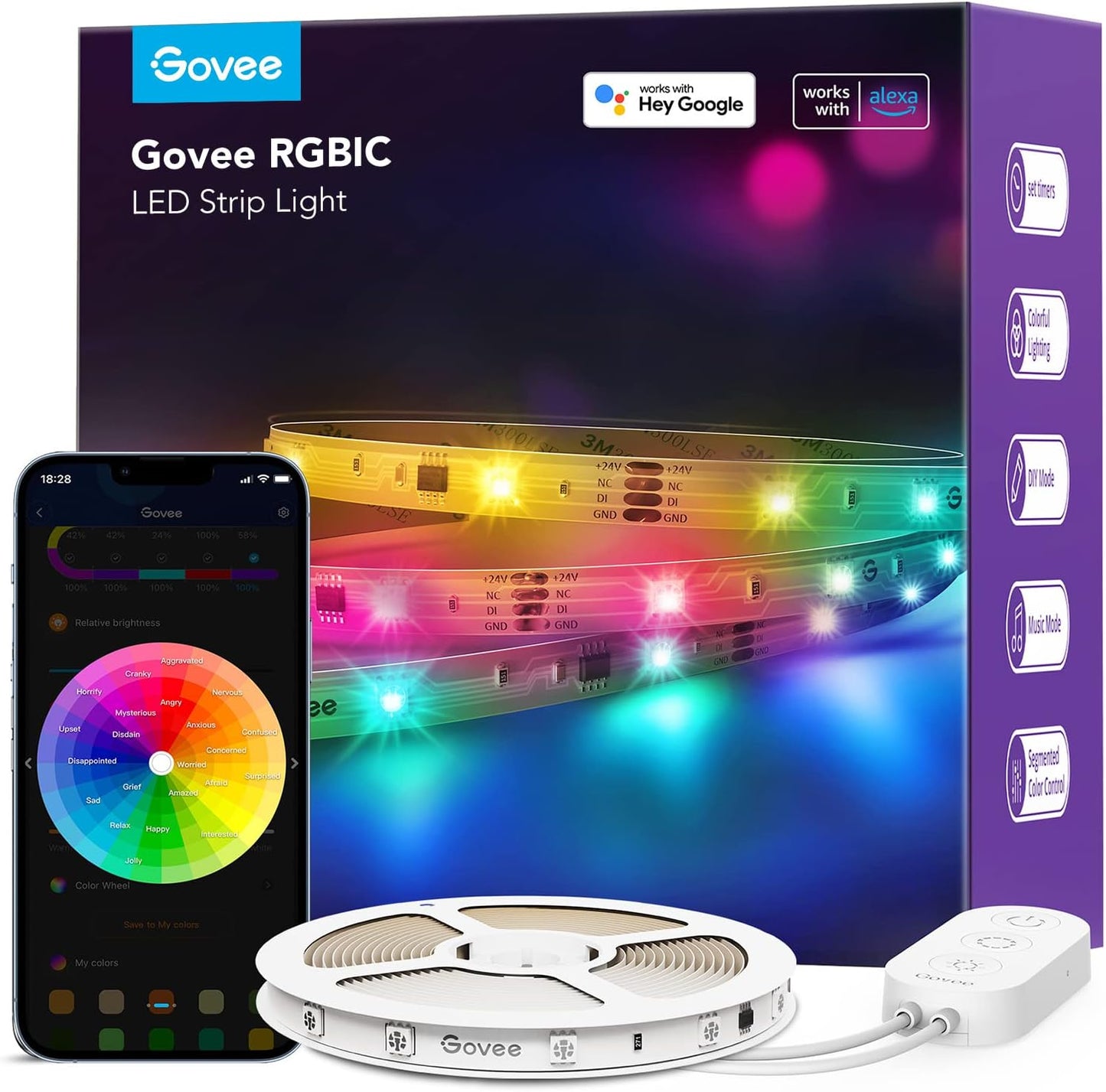 Govee RGBIC - Tira de luz LED Alexa de 32.8 pies, luces LED intelig...