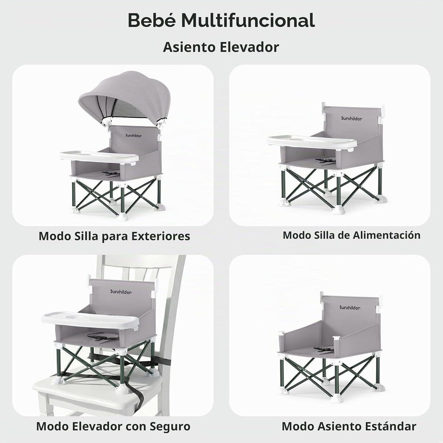 Sunchildor Asiento elevador portátil para bebé con bandeja extraíbl...
