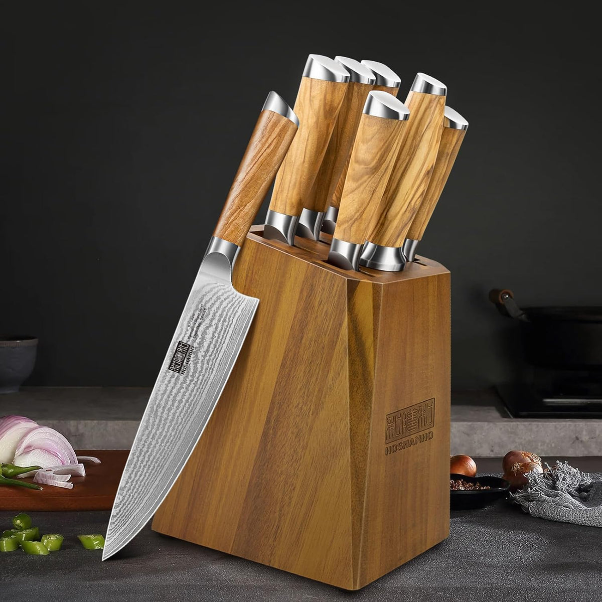 HOSHANHO Juego de 7 cuchillos de Damasco, cuchillos de cocina afila...