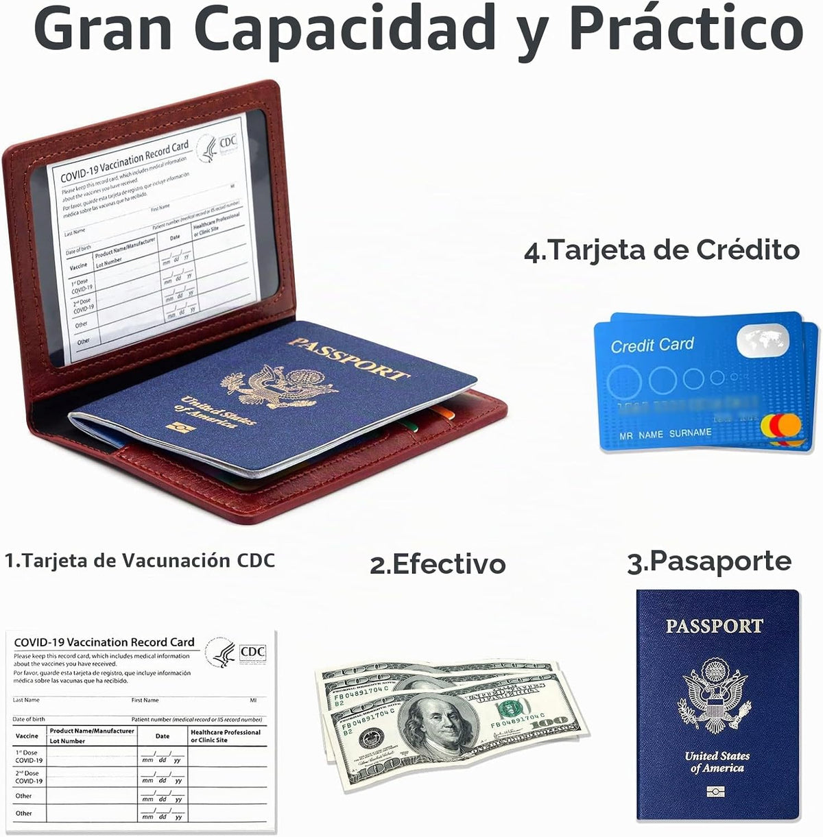 Funda para pasaporte con bloqueo RFID de piel, cartera con ranura p...