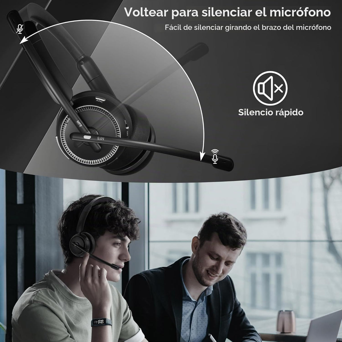 Auriculares ANC y ENC mejorados con micrófono para PC, auriculares...