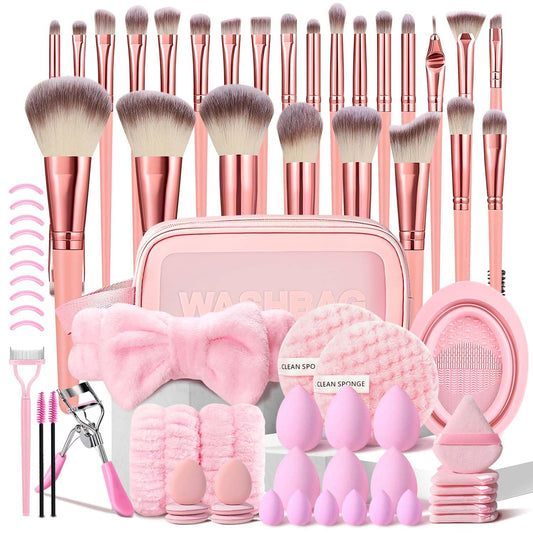 HGHDBT Juego de 70 brochas de maquillaje rosadas, kit de maquillaje...