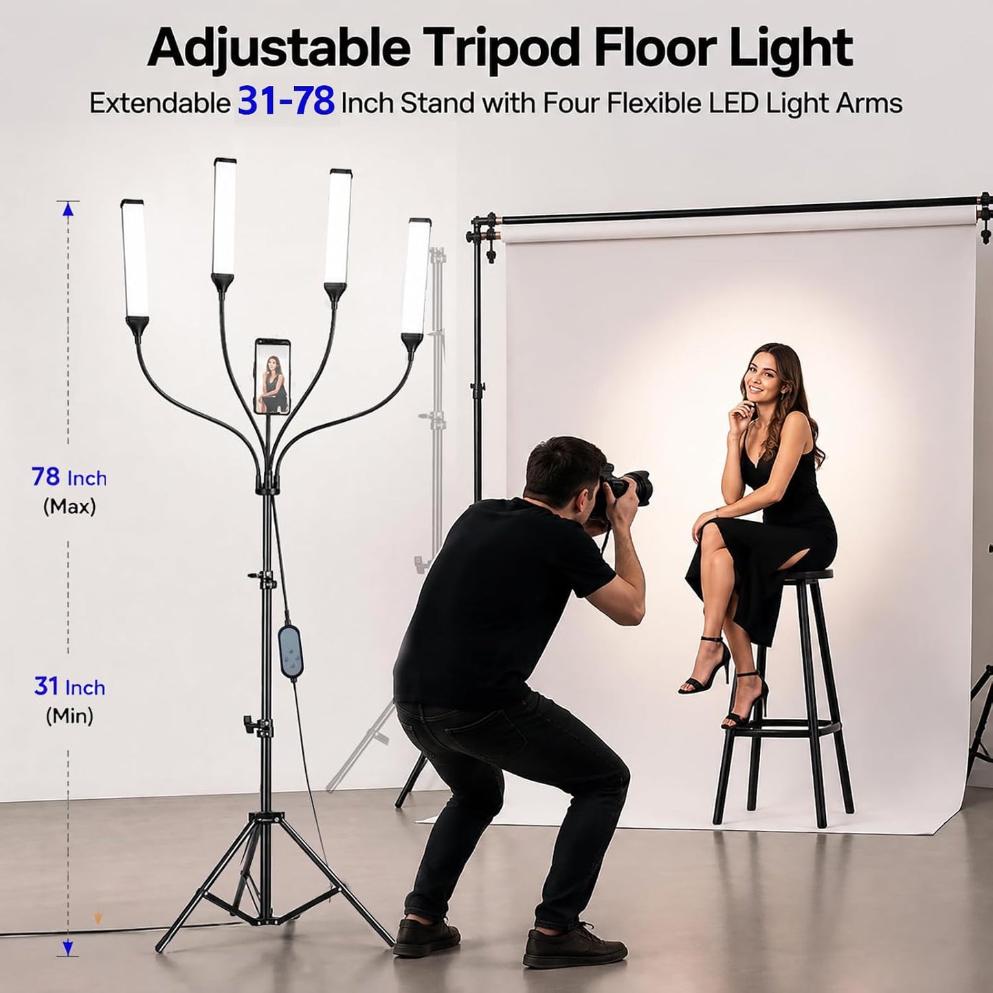 Luz esteticista con cuatro brazos flexibles, kit de iluminación LED...