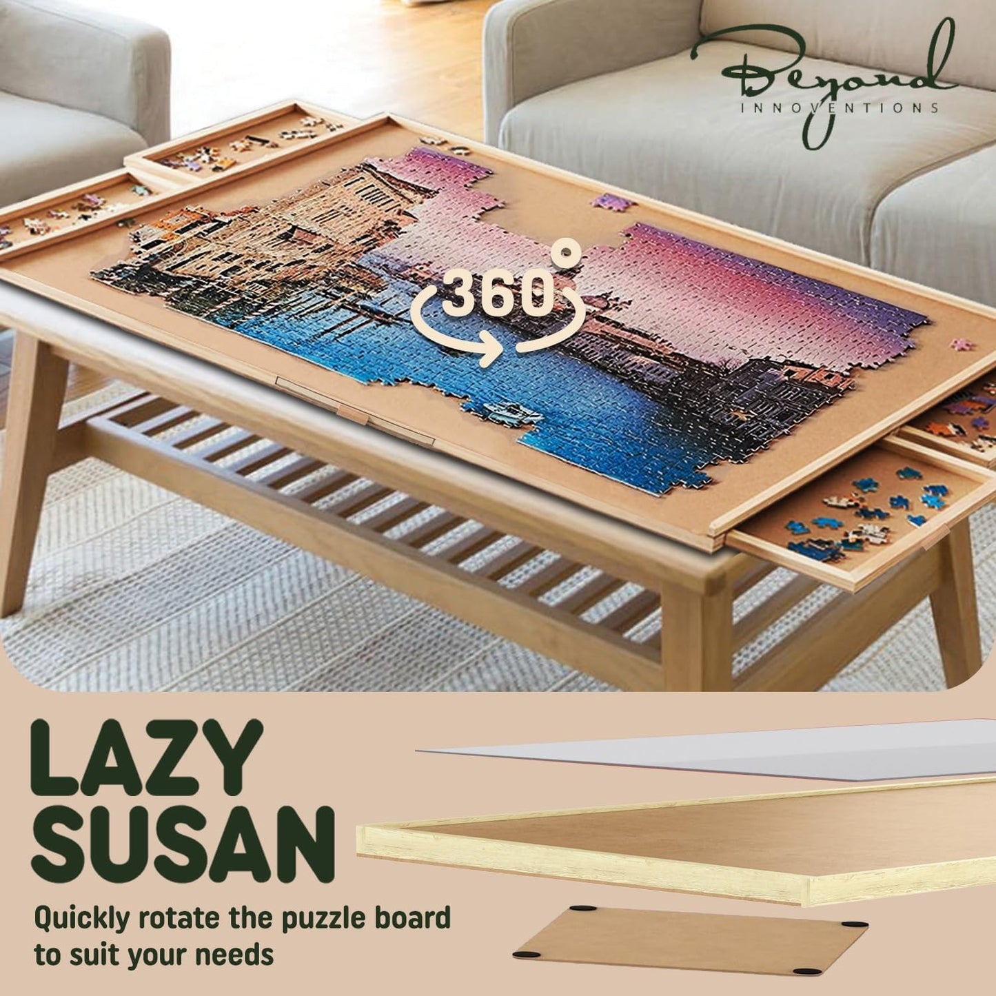 Tablero de rompecabezas de madera de 1500 piezas - 6 cajones, mesa...