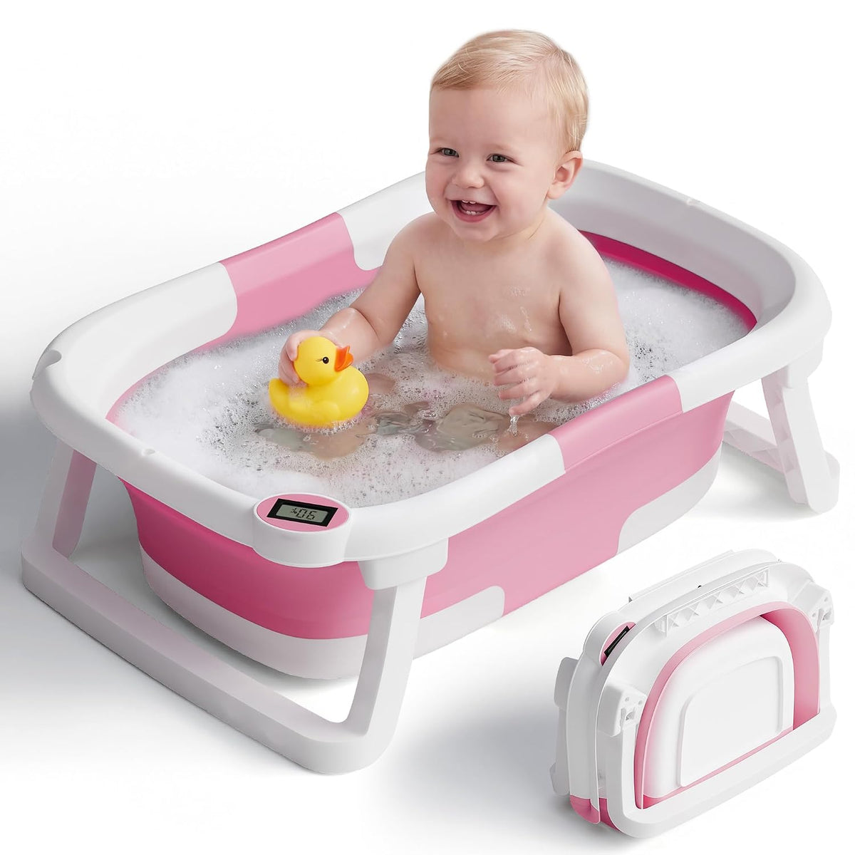 iBabyMax Bañera plegable para bebés con termómetro, 0-36 meses, ros...