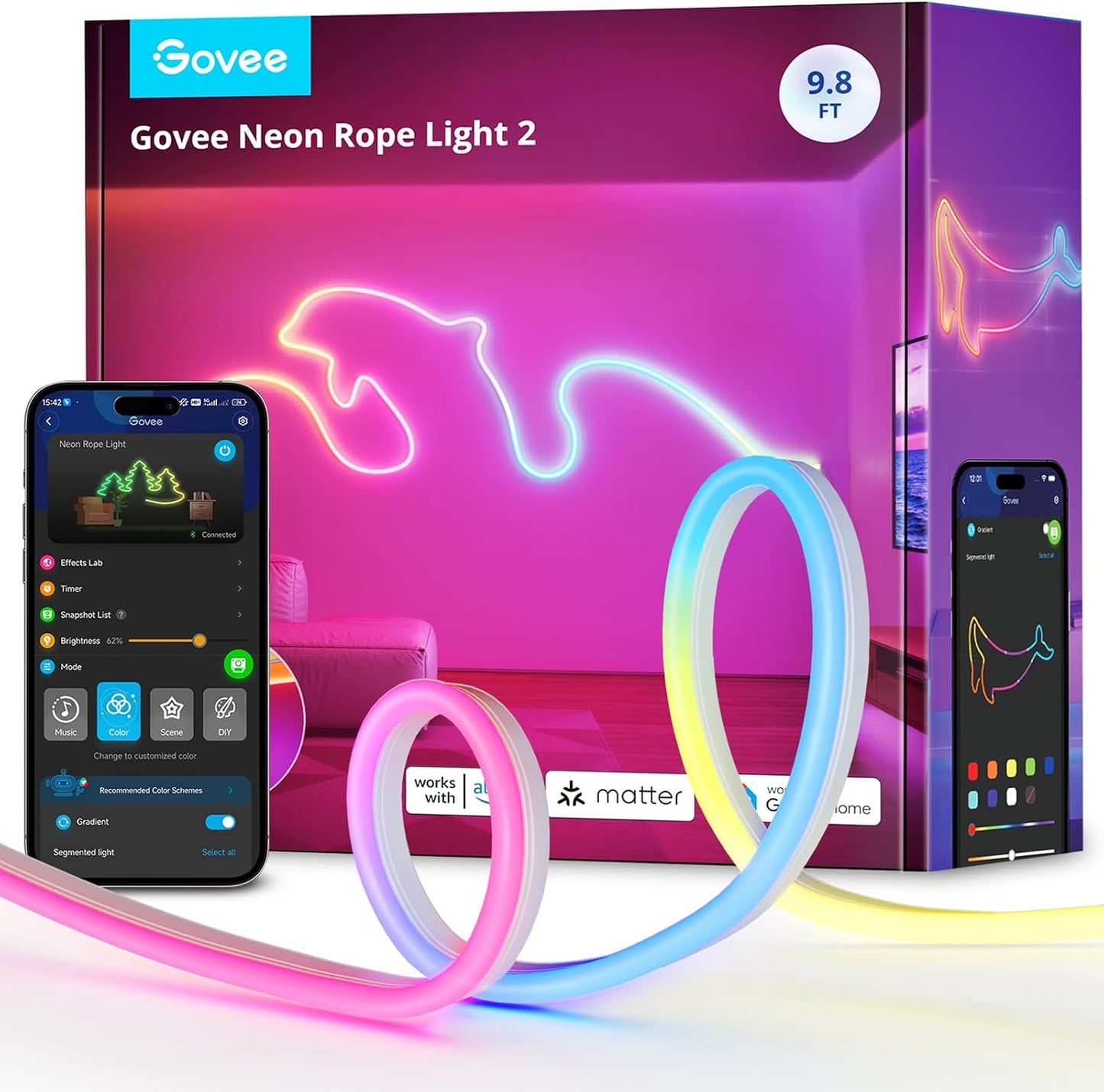 Govee RGBIC Luces de Neón, Luz de Cuerda de Neón LED Inteligente 2...