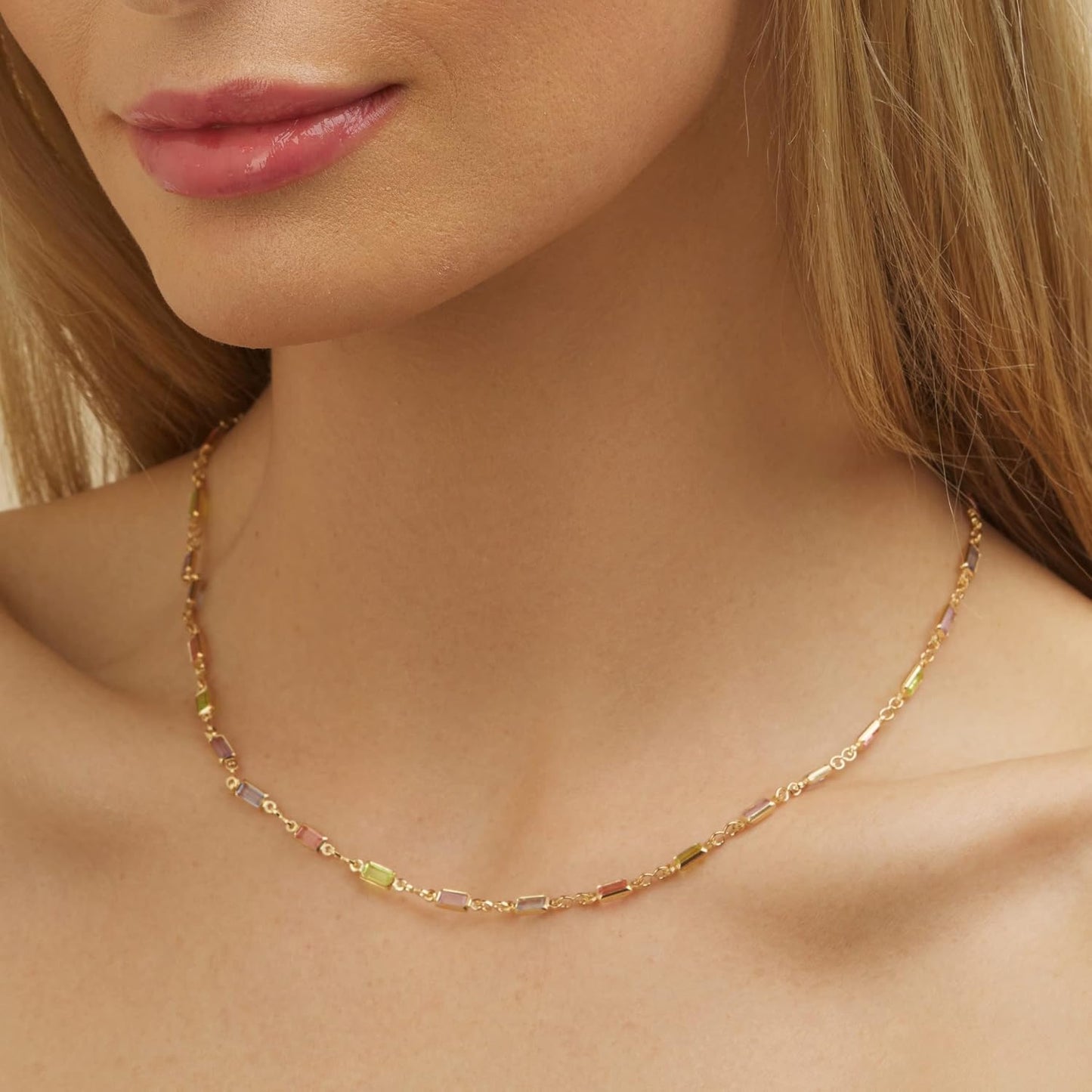 Barzel Collar de baguette de cristal de piedra múltiple chapado en...