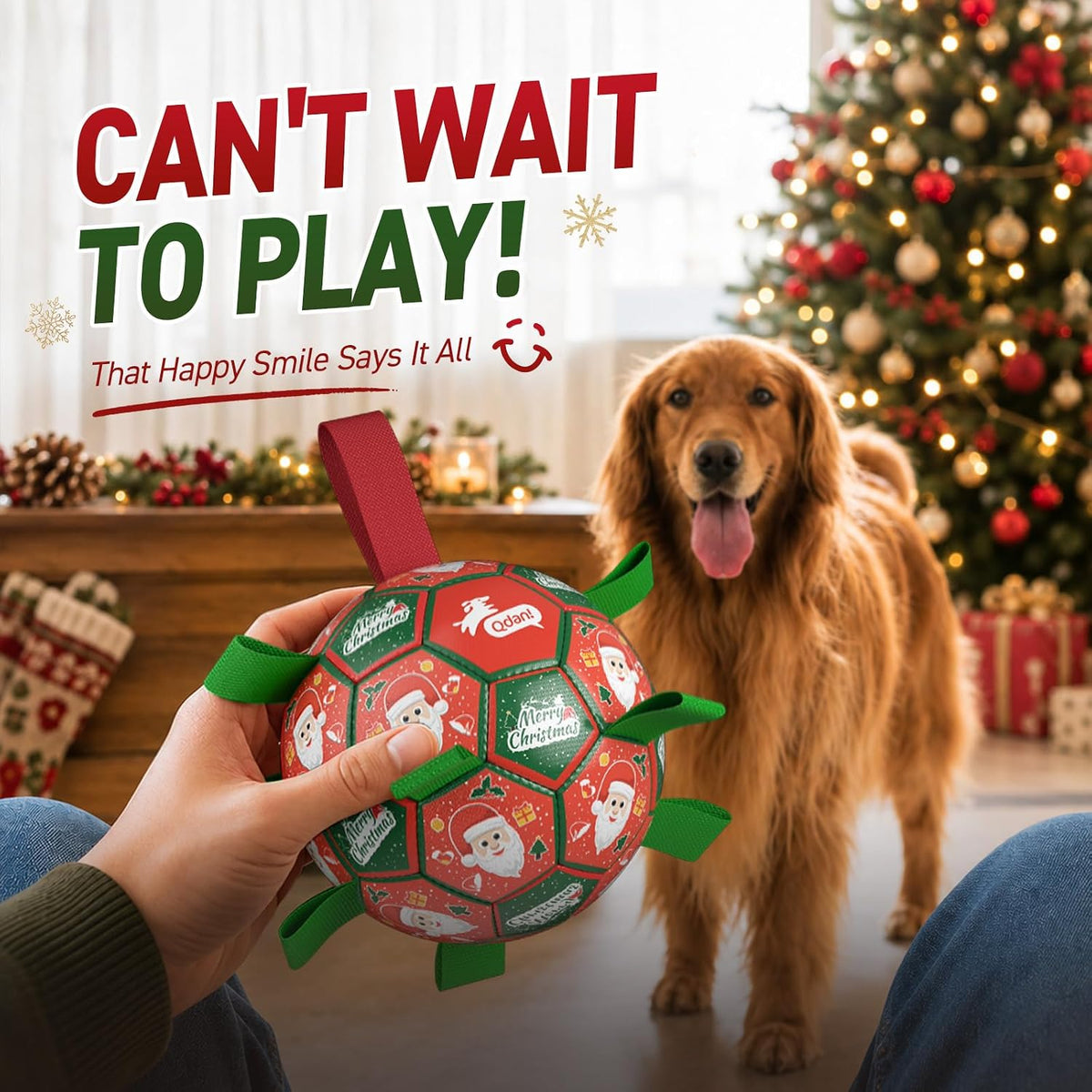 QDAN Pelota de fútbol de juguete para Navidad para perros medianos...