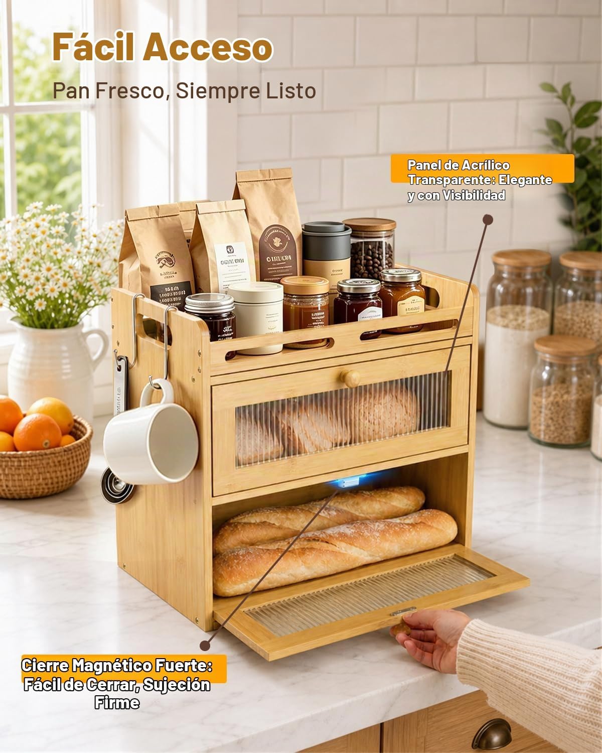 Coiesol Panera para encimera de cocina, contenedor de almacenamient...